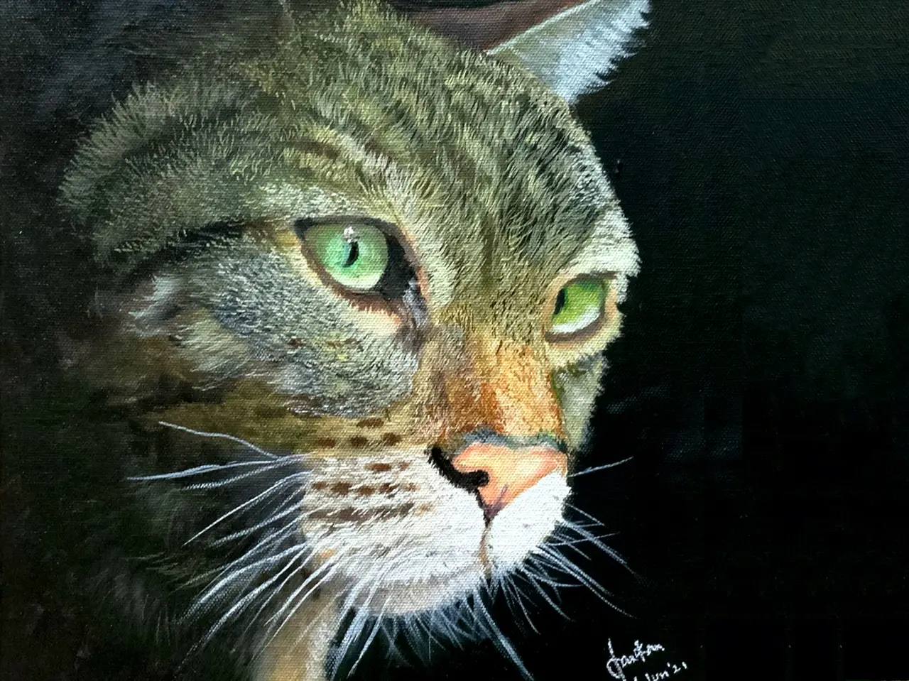 Original Painting from BhaskART Gallery of a realistic Cat