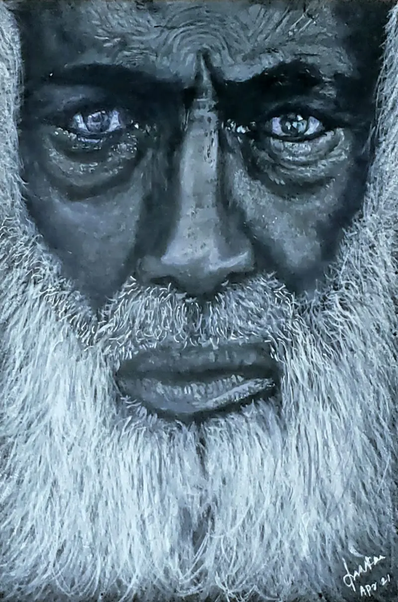 Acrylic painting of human face