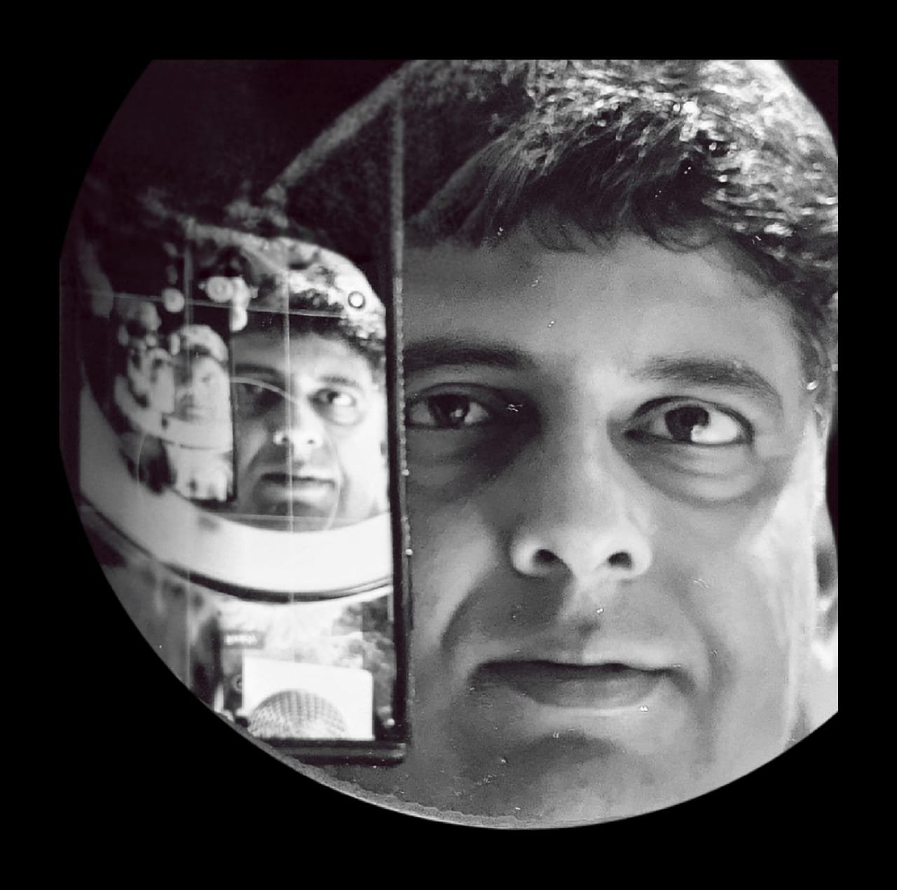 A black and white self portrait photo