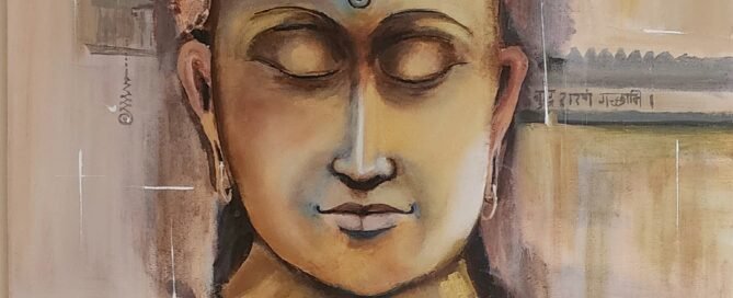 Buddha painting by BhaskART symbolizing the dangerous illusion of certainty in strategic power moves, from the 'While the paint was drying' series