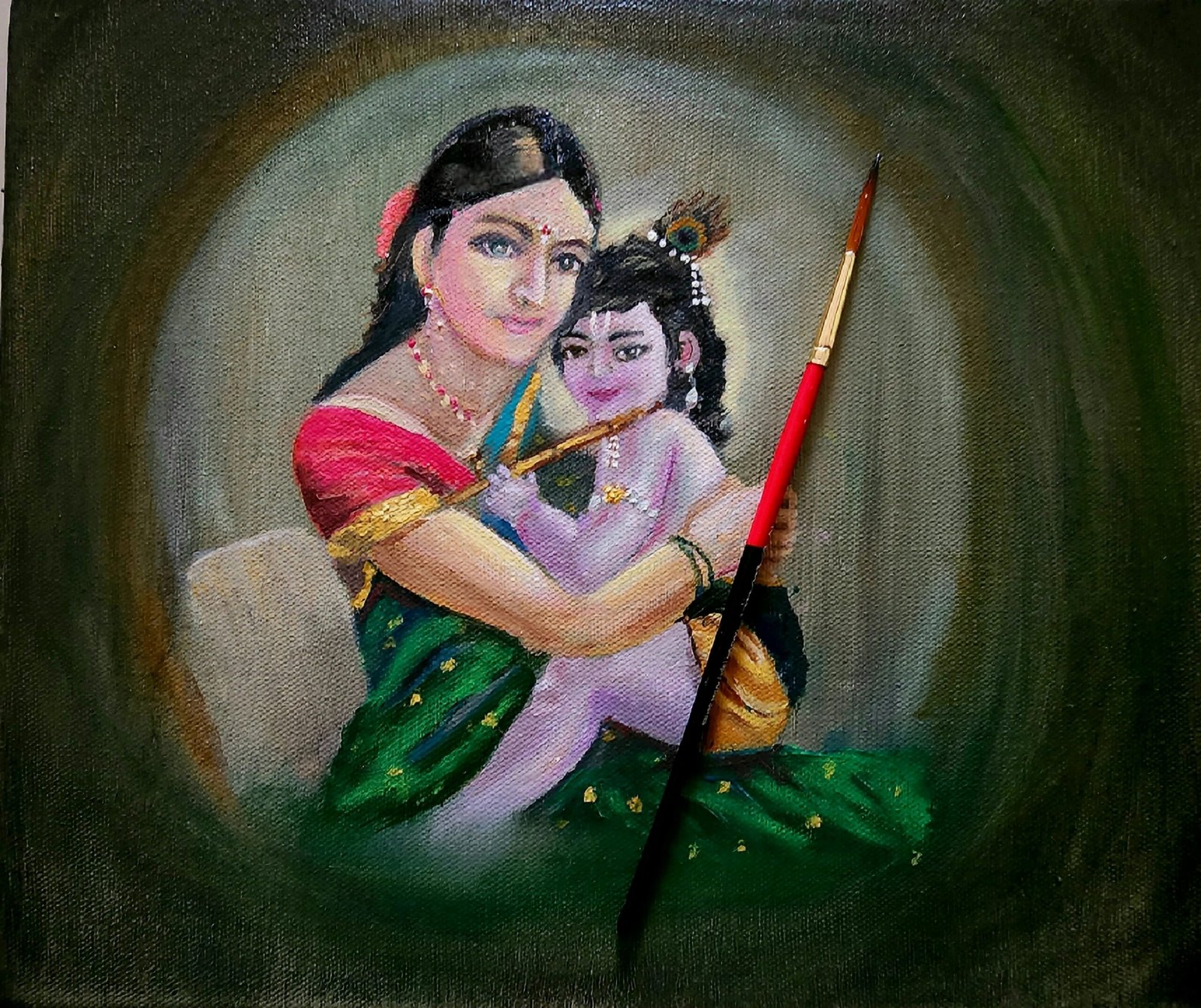 Painting of a woman carrying her child