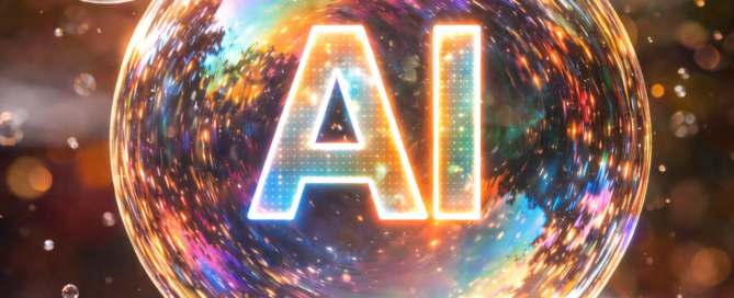 AI bubble with cloud, internet, mobile data, and electricity labels.