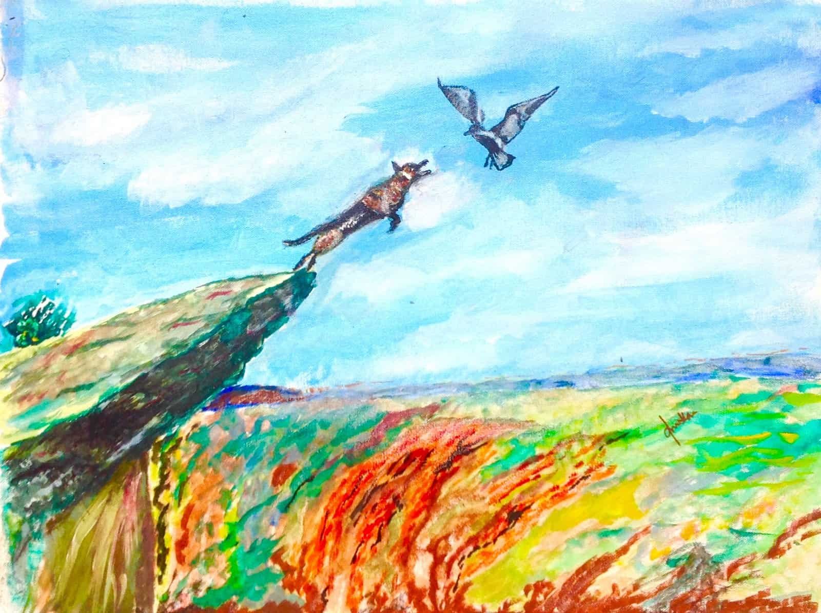 Why organisations struggle to trust AI Original painting by BhaskART showing a fox committing to a leap — not blind faith, but deliberate action despite uncertainty